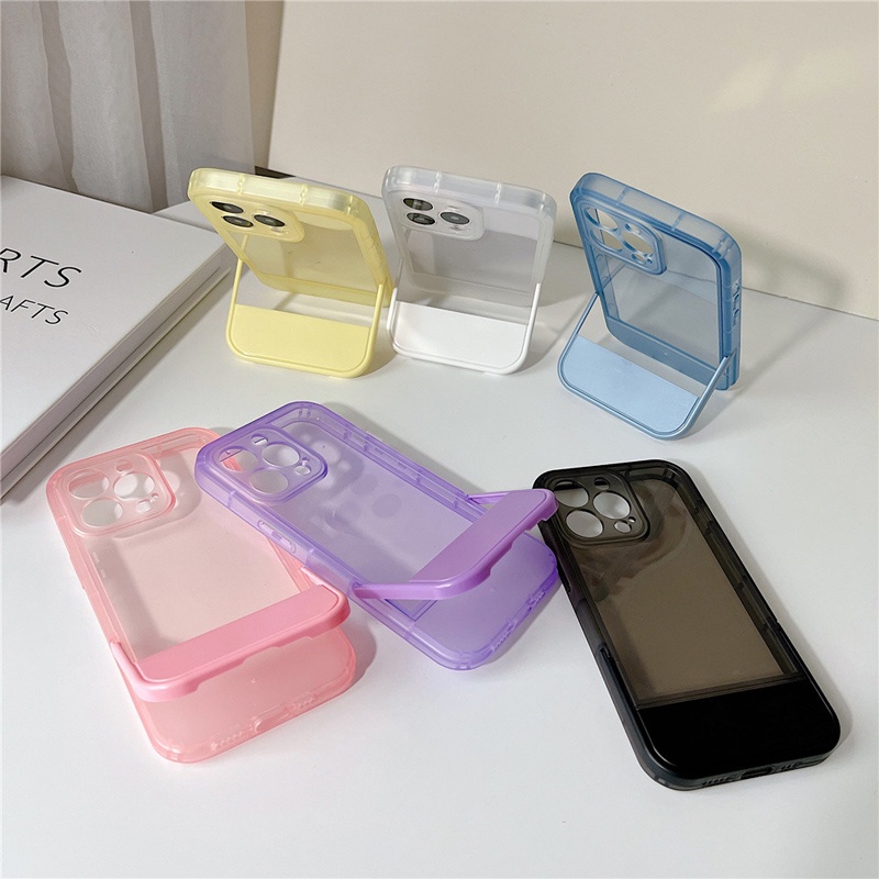 Soft Case TPU Transparan Anti Gores Tahan Lama Warna Acak Dengan Bracket Untuk IPhone 13 Pro Max