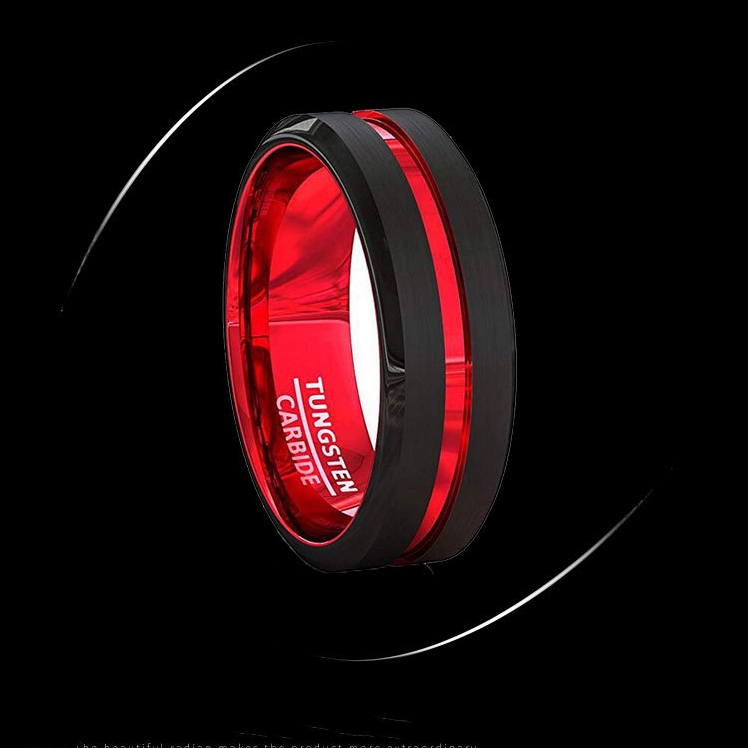 Red/tungsten carbide wedding ring