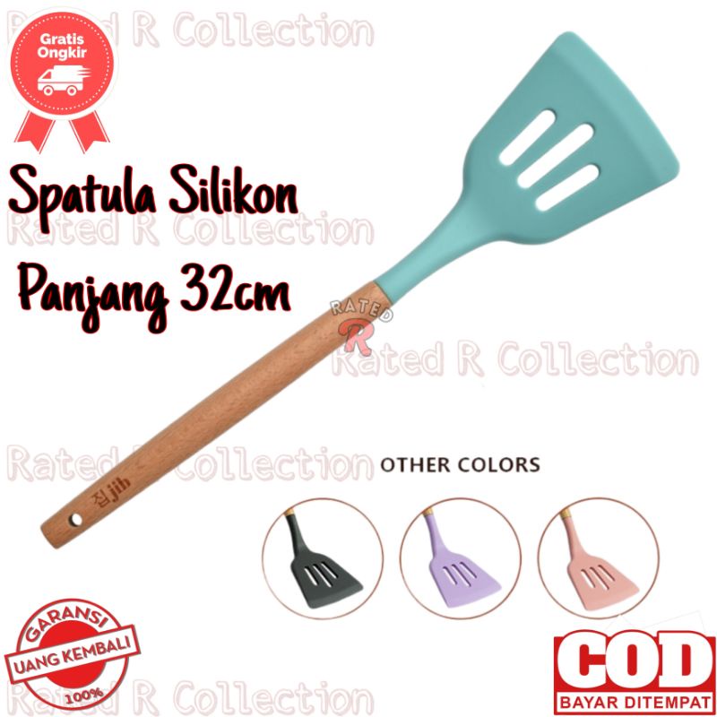 Jual Spatula Silikon Tahan Panas Gagang Kayu Jumbo/ Spatula Karet Anti