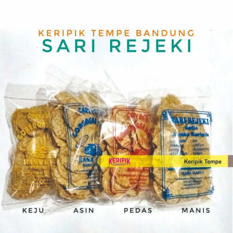 

Keripik Tempe Bandung Sari Rejeki Mang Karyo Rasa Asin Manis Pedas Keju 250 gr