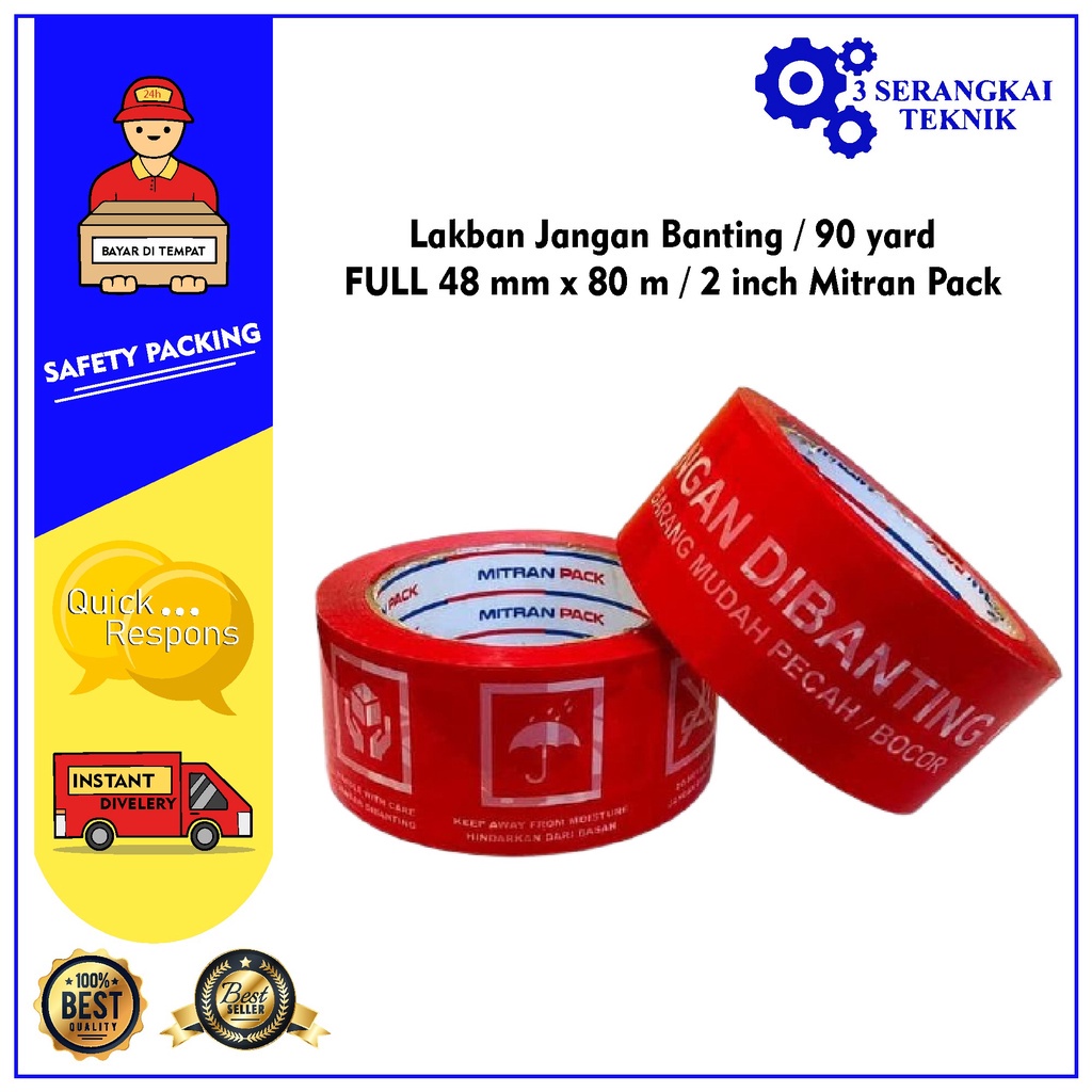 Lakban Jangan di Banting / 90 yard FULL 48 mm x 80 m / 2 inch Mitran Pack