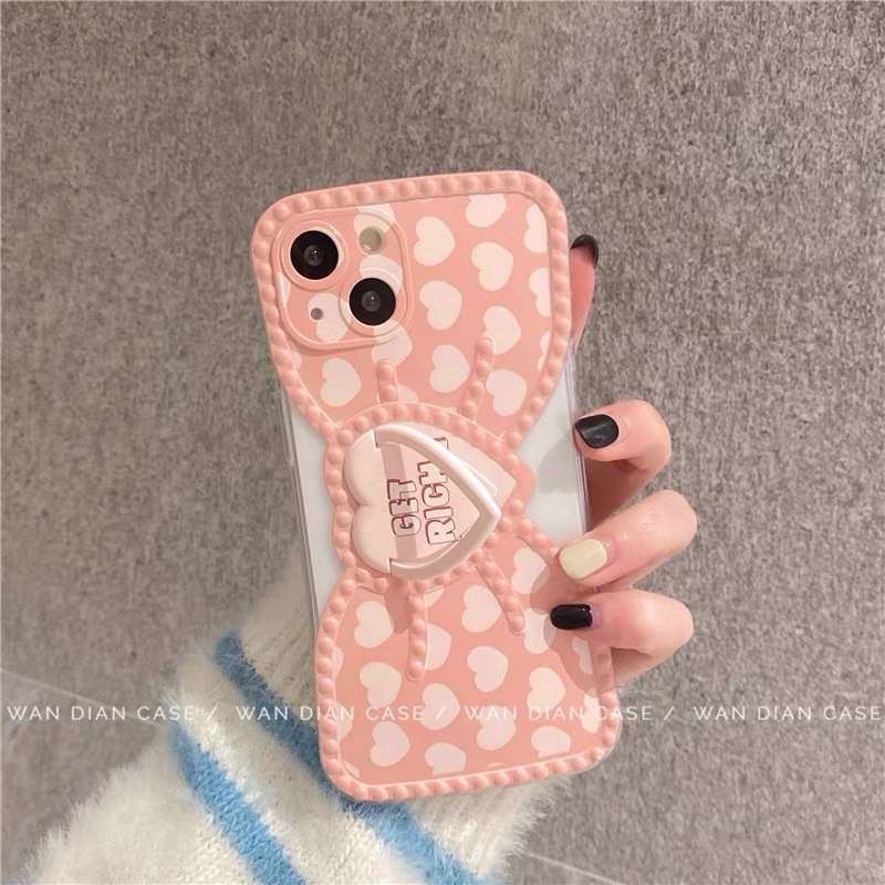 Dusty Pink Bow Softcase lucu for iphone XS Max XR 11 Pro Max 12 Pro Max 13 Pro Max