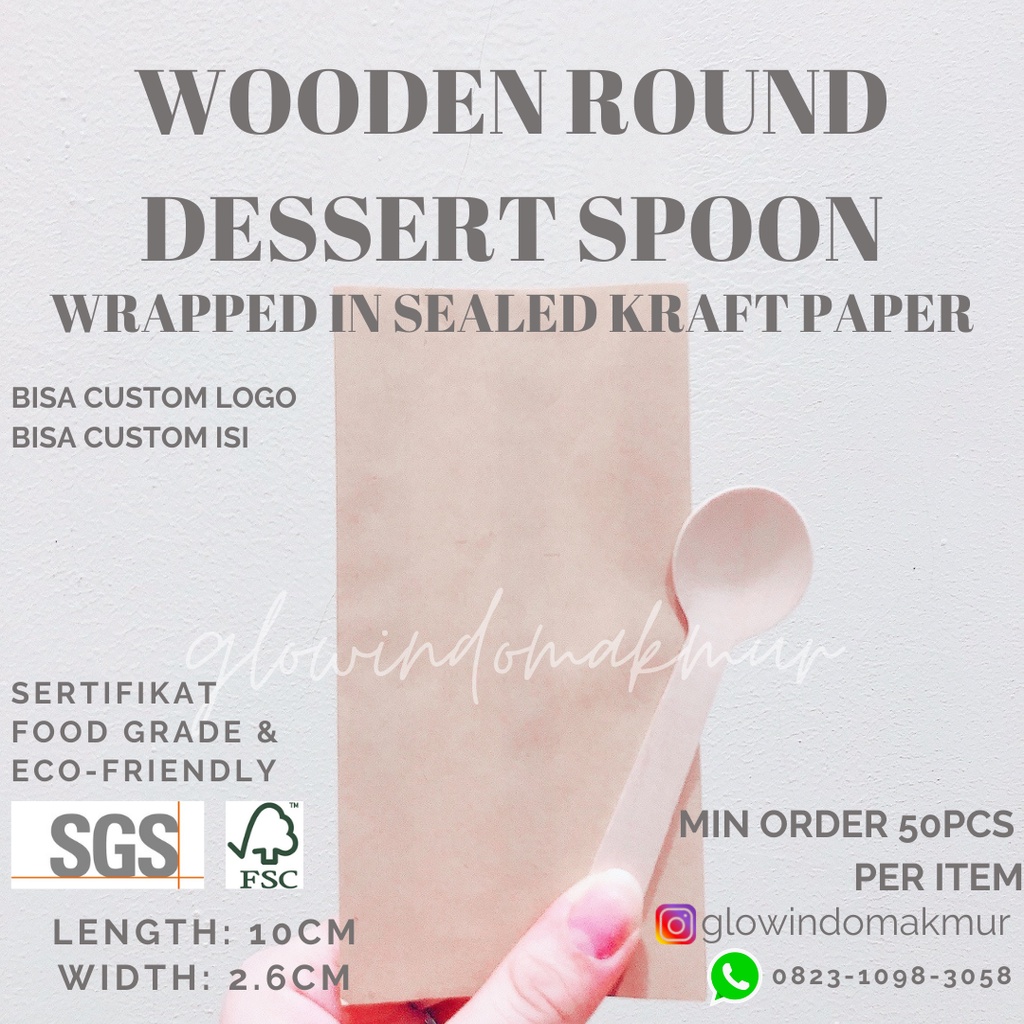 SET Sendok Dessert Bulat 10cm Cover Kraft Paper SEALED Tertutup Rapat HIGIENIS