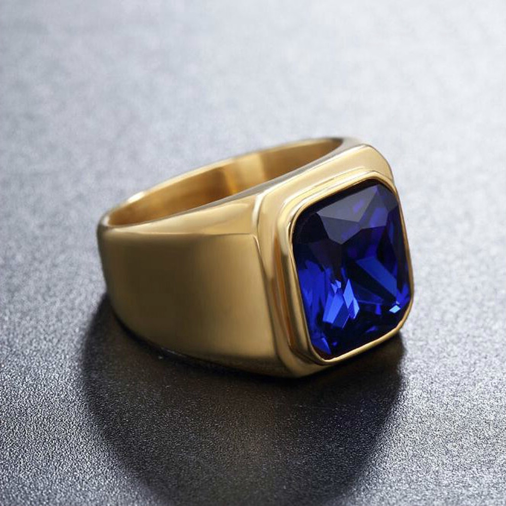 18K Emas Ruby Sapphire Pria Wanita Baja Titanium Dipoles Gaya Sederhana Perhiasan Fashion Kristal Pernikahan Cincin Gold Rings