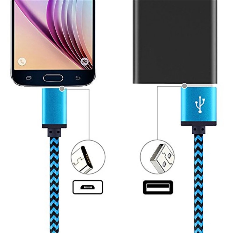 1/2/3M 2.4A Micro USB Nylon-Braided Fast Charger Cord USB Date Cable