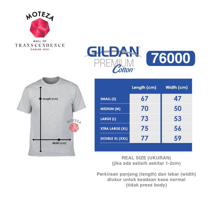 Moteza Kaos Polos Combed 24s - GILDAN Premium Cotton 76000 - XXL - WARNA