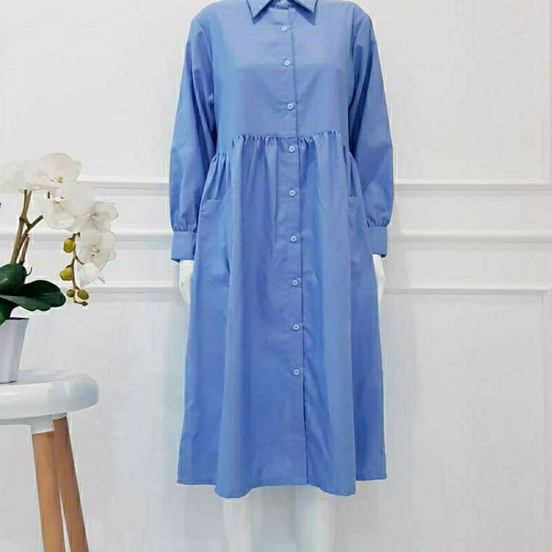 EF022 - Tunik Rempel Saku Depan / Baju Atasan Wanita Terbarbu / Tunik Katun Toyobo