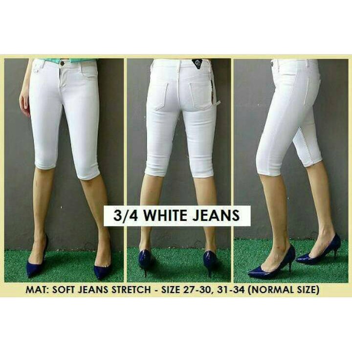 CELANA JEANS WANITA 3/4 WHITE JEANS