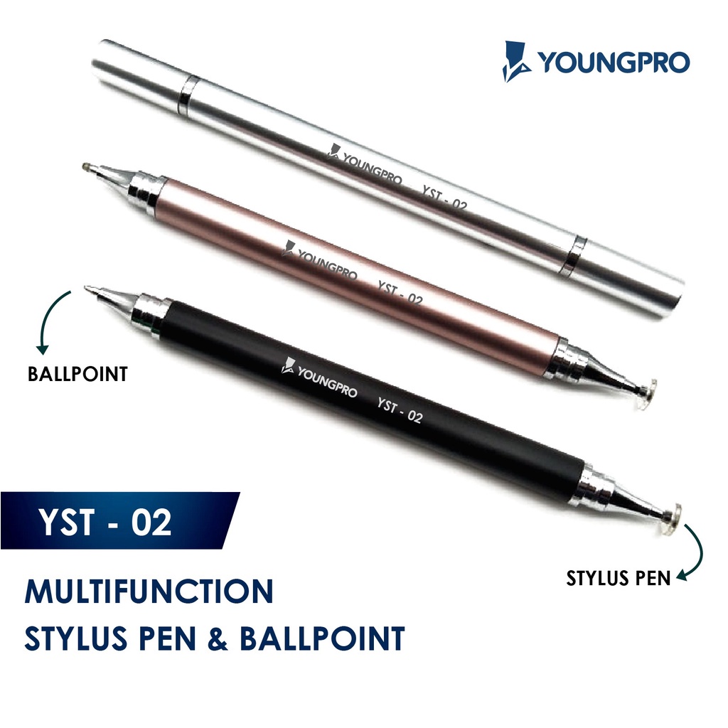 YOUNGPRO YST-02 - STYLUS PEN 2IN1 UNIVERSAL MULTIFUNCTION Stylus Pen Universal Microfiber Head Touch Drawing Pen