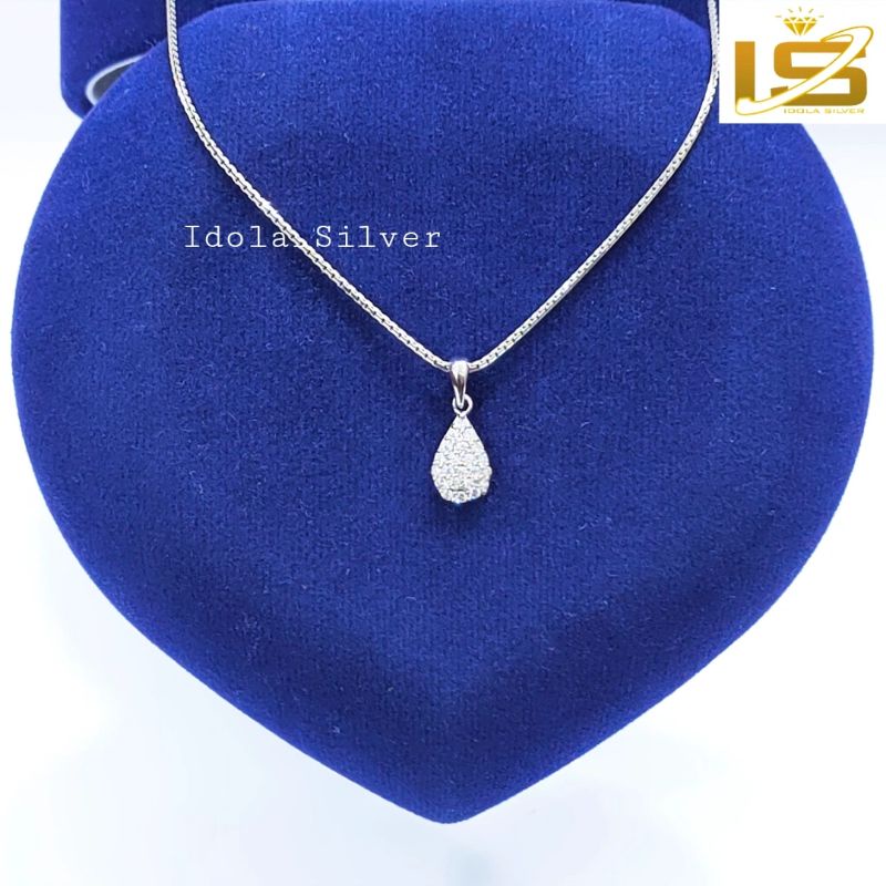 KALUNG PERAK ASLI SILVER WANITA 925 LAPIS EMAS PUTIH MODEL LIONTIN OVAL - PERHIASAN PERAK WANITA