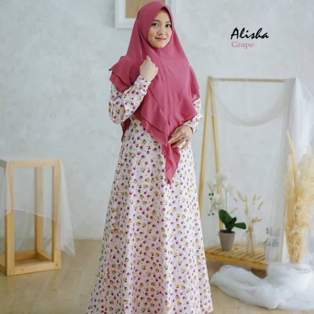 Gamis Katun jepang set khimar | Gamis Alisha AKIFA KOnveksi Muslimah