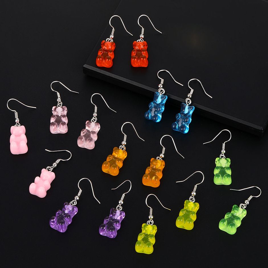 1 Pasang Anting,Kait Gantung, Wanita Desain Beruang Gummy Hias Kristal Warna Permen,Untuk Hadiah