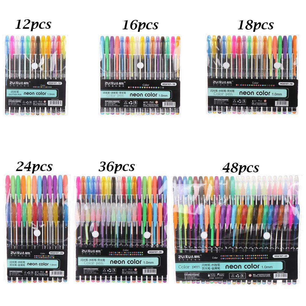 Nanas12 /16 /18 /24 /36/48pcs Gel Pulpen Set Glitter Buku Mewarnai Seni Rupa Pastel