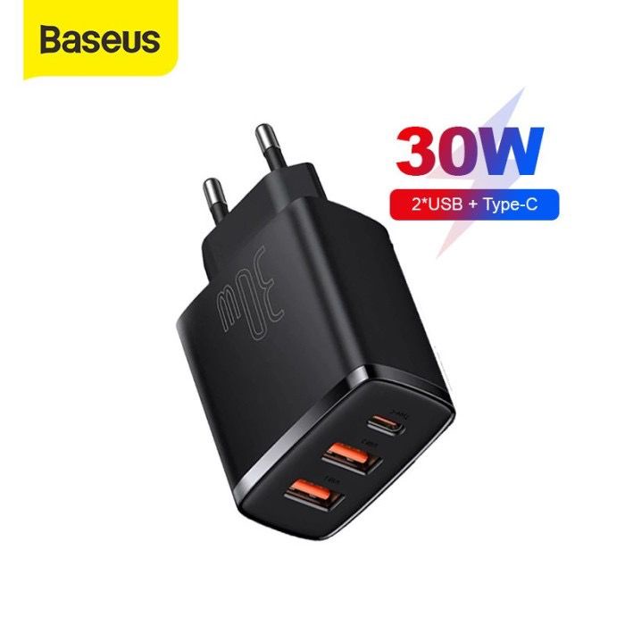 Baseus Adapter Compact QC 2 USB + Type C 30W - Support Quick Charger + Power Delivery