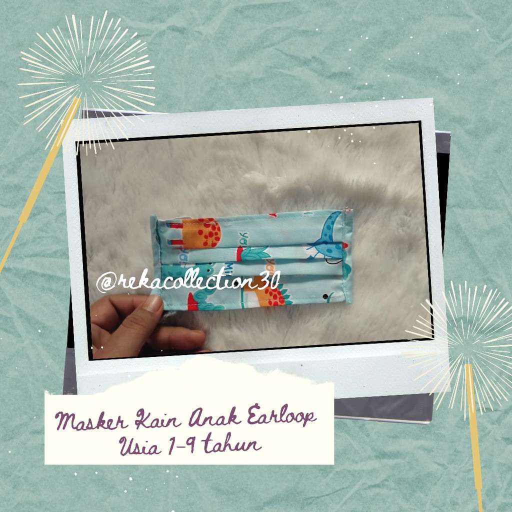 Masker Kain Anak Karakter Keropi Tayo Dinasaurus Kuda Poni Hijau Earloop Usia 5-9 Tahun Random