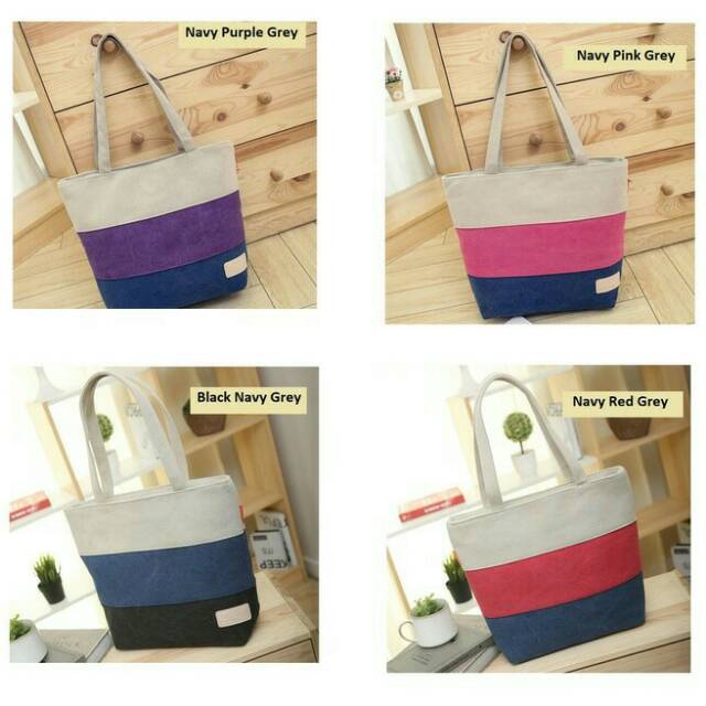Korean 3 stripes color Canvas Tote bag