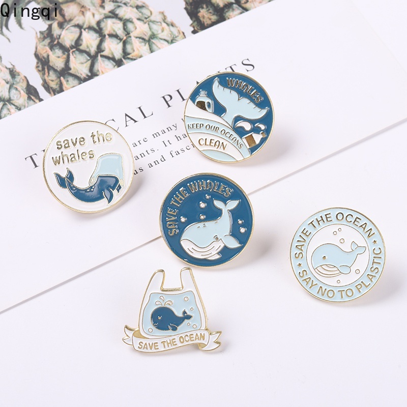 Pin Enamel Bahan Plastik Desain Save The Ocean Bros Bentuk Ikan Paus Whale Tail on The Sea Untuk Perhiasan Whale