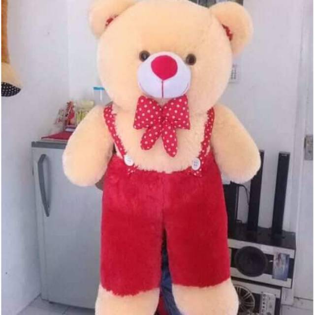BONEKA TEDDY BEAR SUPER JUMBO 1METER CREAM MERAH