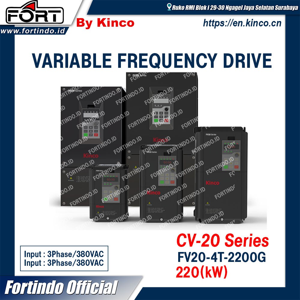 VFD FV20-4T-2200G/2500L 220 kW Inverter Merk FORT By Kinco Bergaransi Resmi