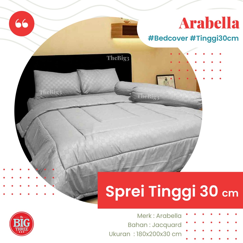 ARABELLA Sprei 180x200 Tinggi 30 Warna Maroon Blue Grey Brown merah coklat - Polos Emboss King 180 T30 SP