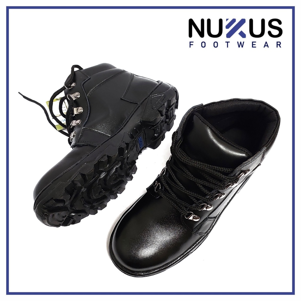 Nukus Safety Shoes Sepatu Safety Boots Kulit Sapi Asli Hitam - D04 F