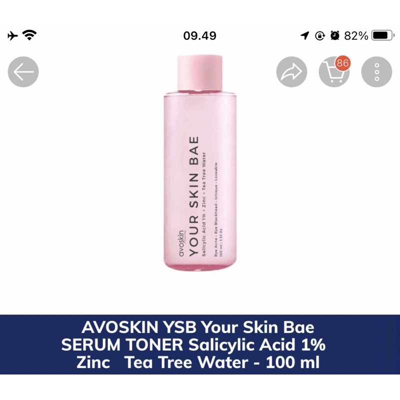 Avoskin YSB Your Skin Bae Serum Toner Salicylic Acid 1% Zinc Tea Tree Water - 100ml