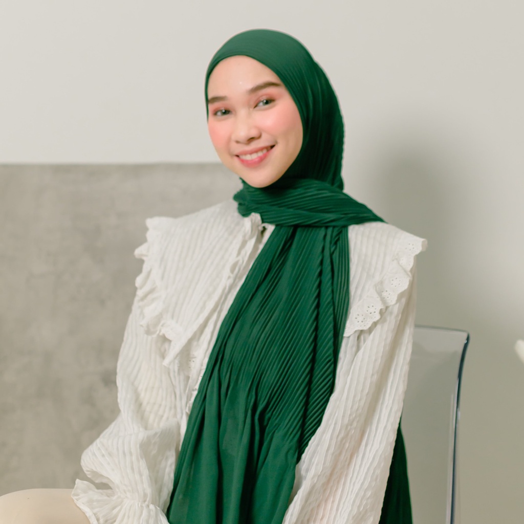Lozy Hijab - Bawal Pleats Shawl ( Pashmina Plisket )-Green Bottle