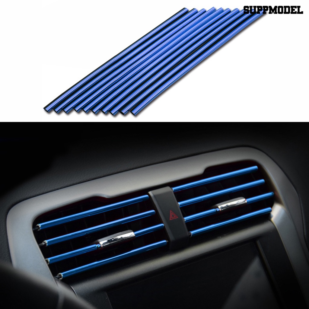 Suppmodel 10Pcs / Set Strip Dekorasi Interior Ac Mobil Bahan PVC Glossy Warna Terang