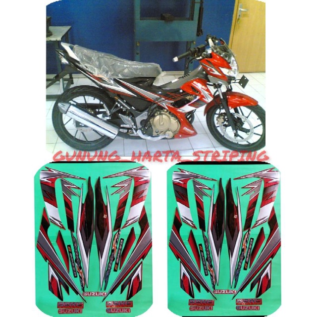 Striping Stiker Lis Body Motor Full Set Suzuki Satria Fu 150 (2009) Standar Original Warna Merah Kua