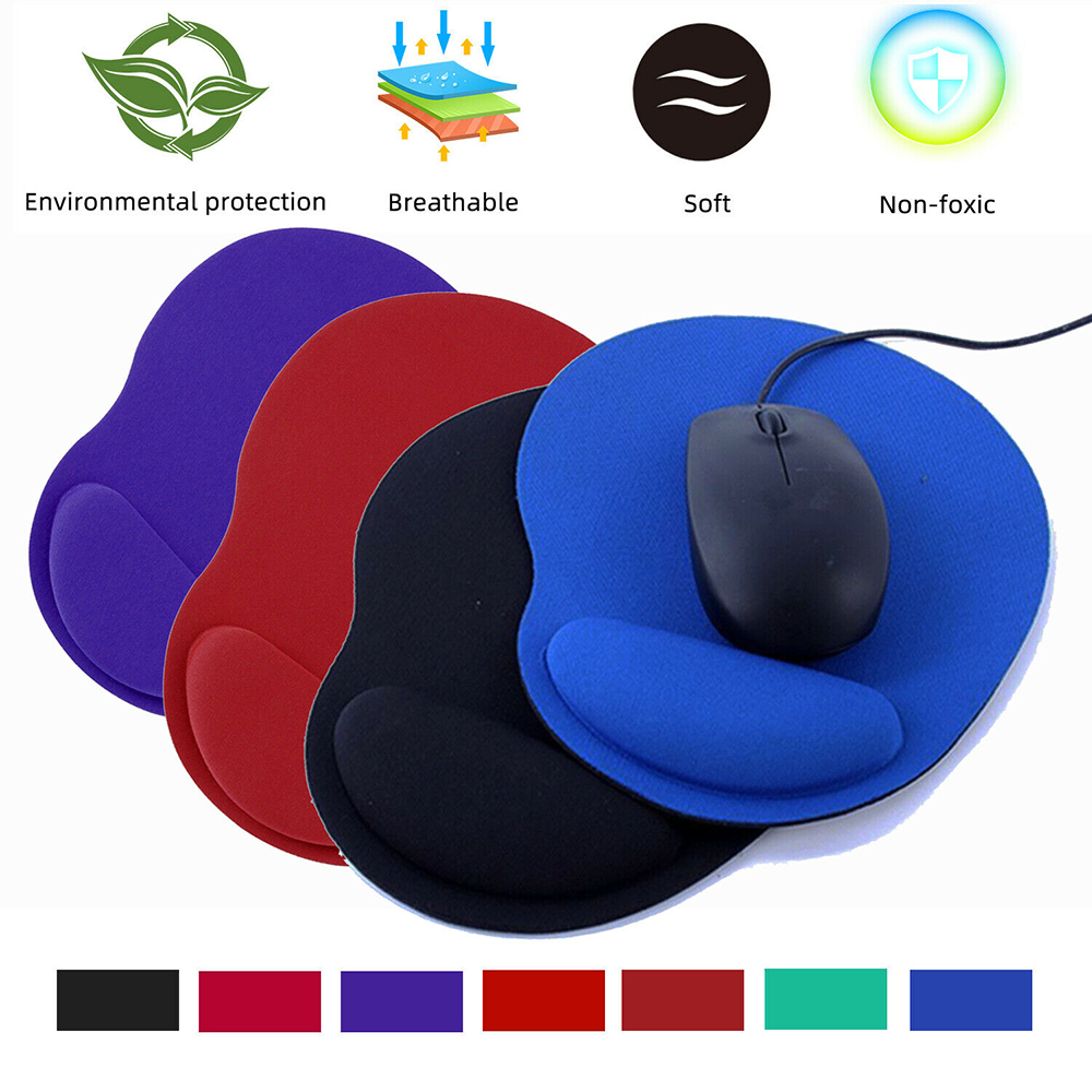 Mouse Pad Dengan Bantalan Pergelangan Tangan Bahan Spons Anti Slip Warna Biru Tua/Hijau/Merah