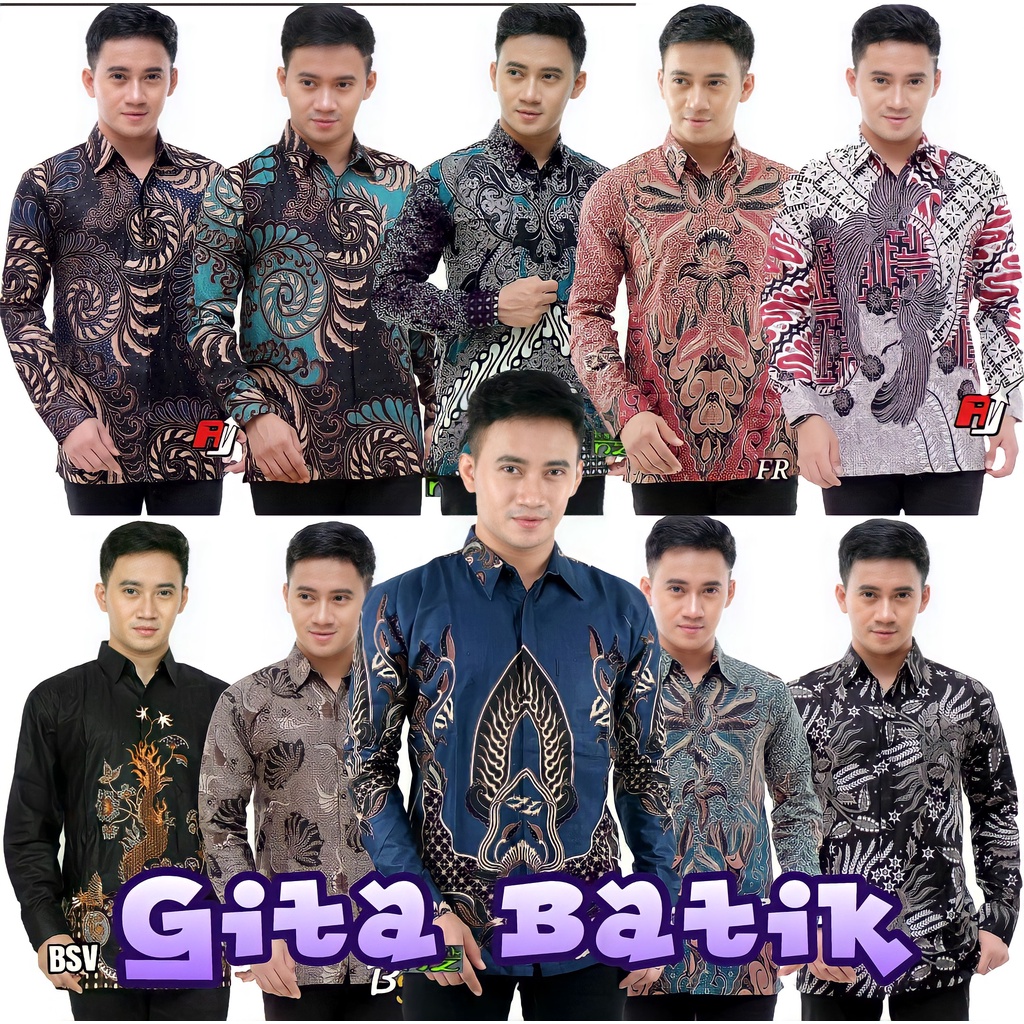 Batik Pria Lengan Panjang Gus Azmi BATIK AZMIL HRB026 motif KERATONAN Kode 002 size M L XL XXL Regul