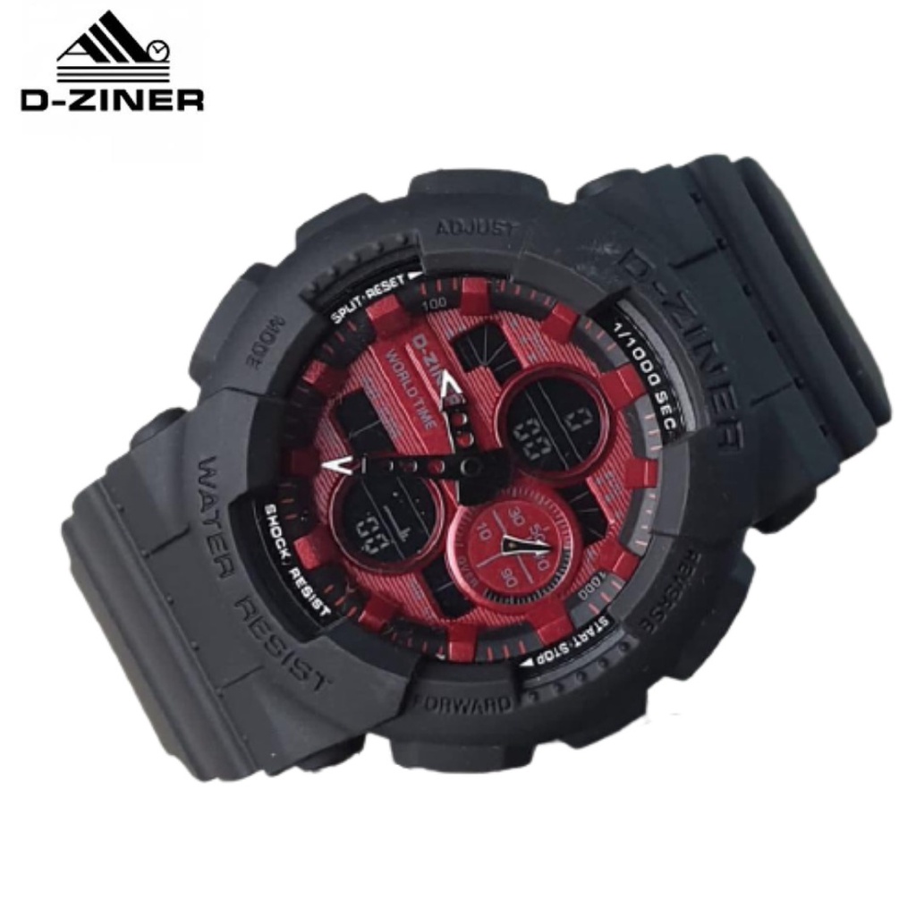JAM TANGAN PRIA KEREN DZINER 8278 ORIGINAL DUALTIME PLAT MERAH
