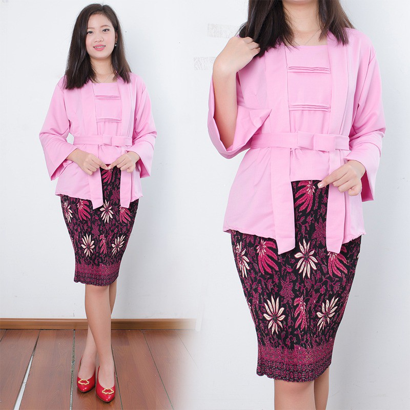 SB Collection Stelan Kebaya Wasni Atasan Blouse Dan Rok Plisket Midi Jumbo Batik Wanita