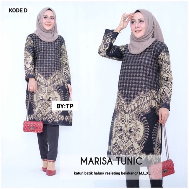 ADA JUMBO Batik Wanita Modern Marisa Tunic Katun Resleting Seragam Motif Premium Exclusive