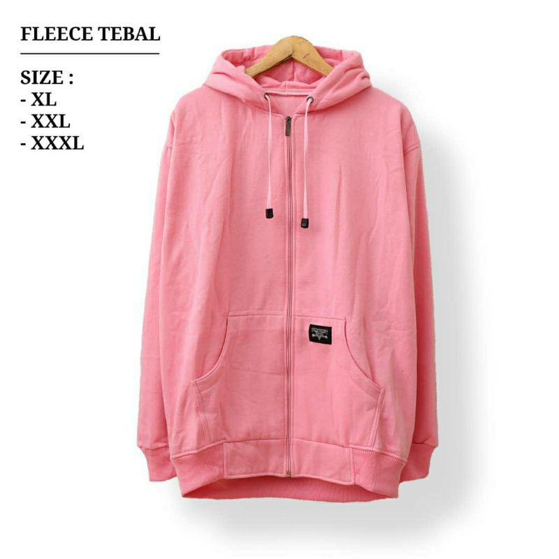 JAKET Jumbo Pria Wanita Big Size Hoodie Oversize Murah XL XXL XXXL Zipper Polos Cewek Cowok Premium-Pink muda