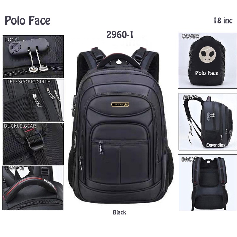 POLO SUPER - Tas Pria Ransel Laptop 18 inc Expanding Jumbo Size Ransel Mudik Import Tas Travelling Polo Original Backpack Expanding Big Size USB Portable