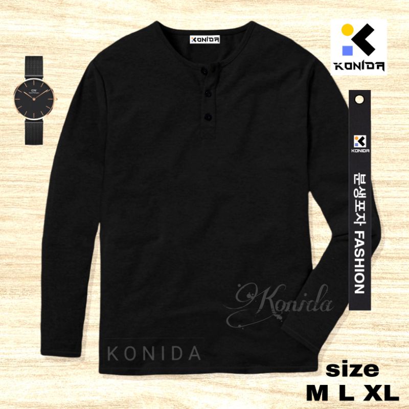 Baju Kaos Kancing 3 kaos polos pria lengan panjang kaos kancing Kaos Henley Polos Lengan Panjang Kaos Henley kaos keren