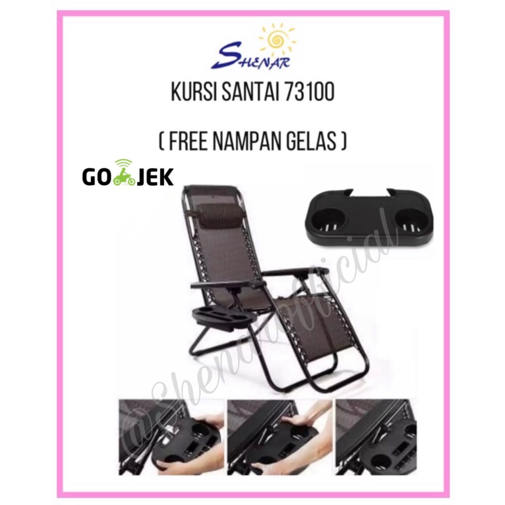 SHENAR - Kursi Lipat Santai / Kursi Portable / Kursi Malas / Kursi 73100 Black (Bonus Tempat Makan)