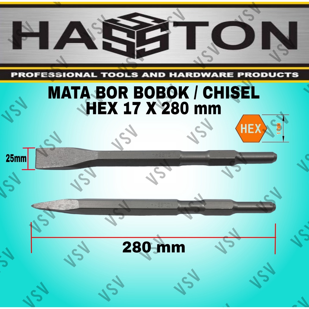 HASSTON Mata Bor Bobok Chisel Pahat Tembok Beton Hex 17x280 Untuk Demolition Hammer