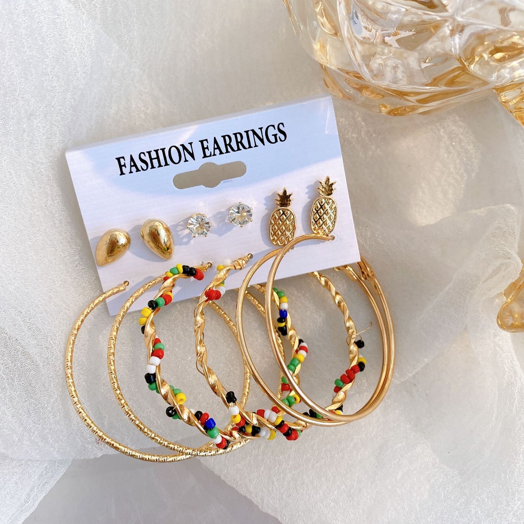 Set Perhiasan Anting Bentuk Lingkaran Besar Warna-Warni Gaya Vintage Untuk Wanita