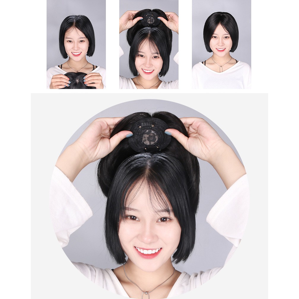 TOU wig toupee human hair asli penutup botak penambah volume clip rambut palsu extension