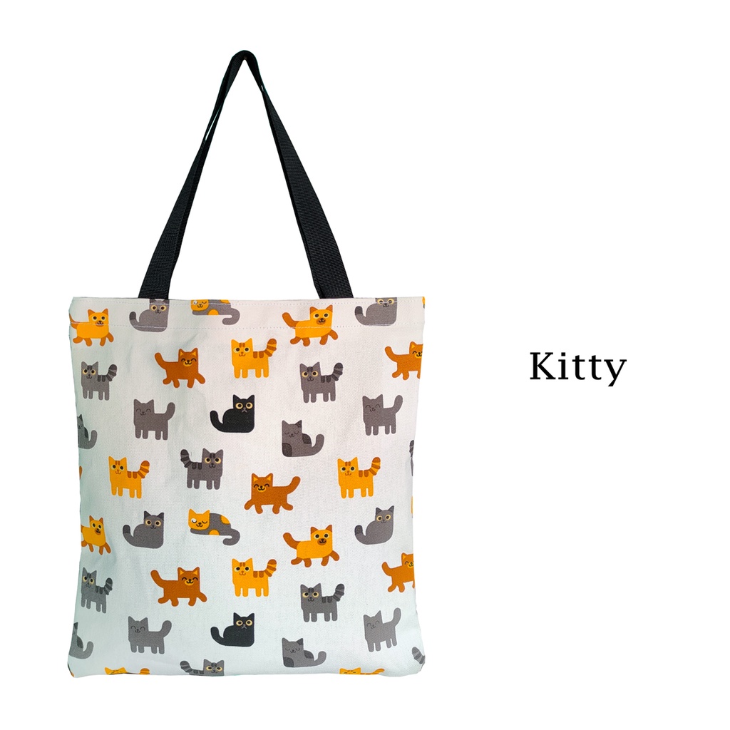 TOTE BAG / TOTEBAG KANVAS DENGAN RITSLETING KUAT DAN TRENDY / TAS TOTE MOTIF KITTY