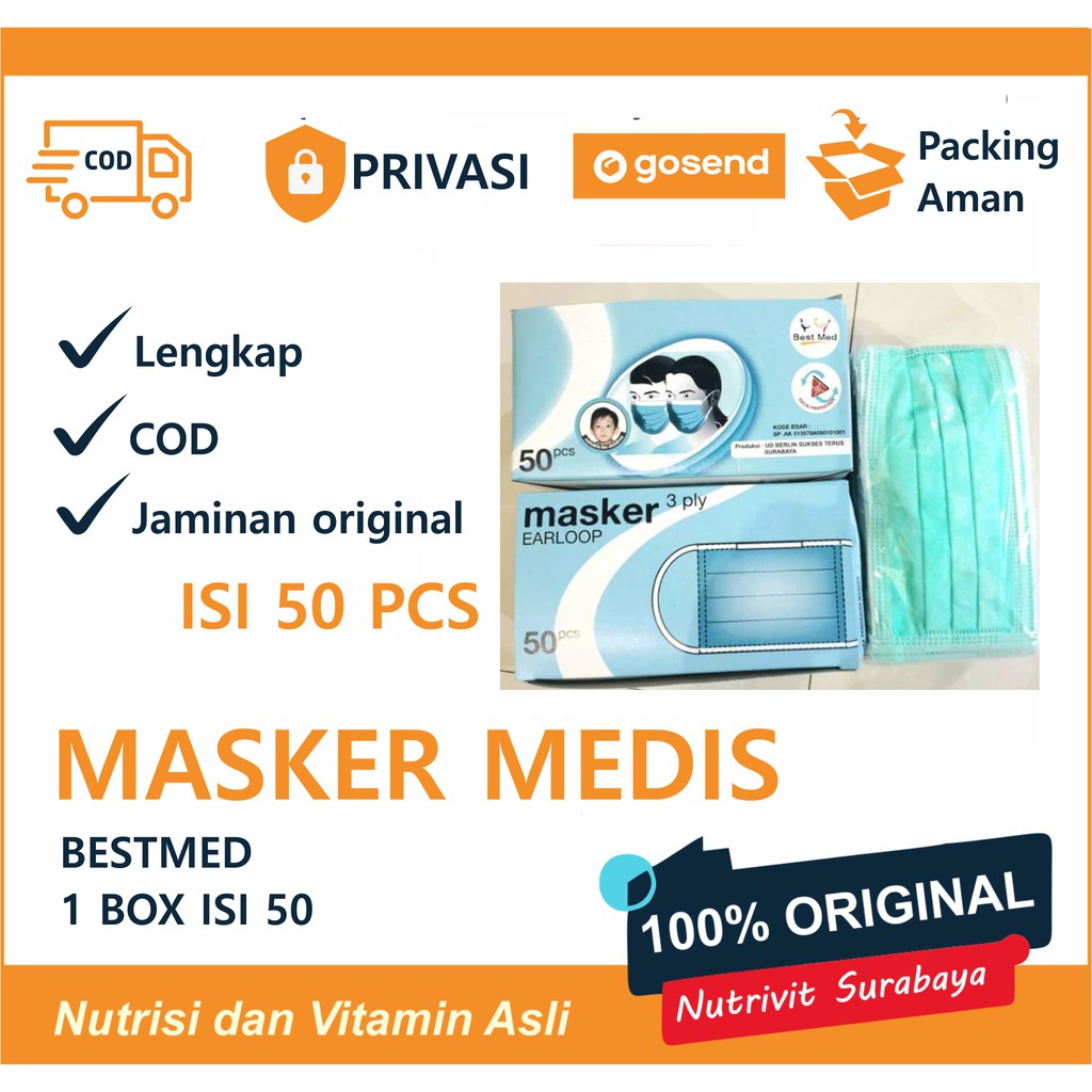 MASKER BESTMED HIJAB HEADLOOP/ TELINGA EARLOOP 1 BOX ISI 50 PCS