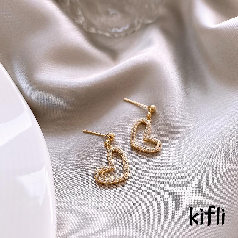 Anting Klip Handmade Desain Hati Hias Full Berlian Untuk Wanita