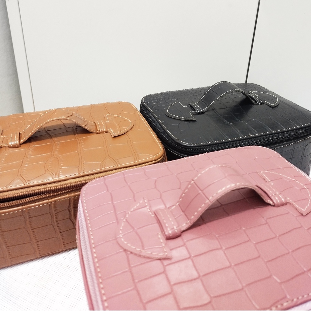 Beauty case kotak perhiasan box make up travel organizer mini tas kosmetik kecil pouch makeup kulit sintetis