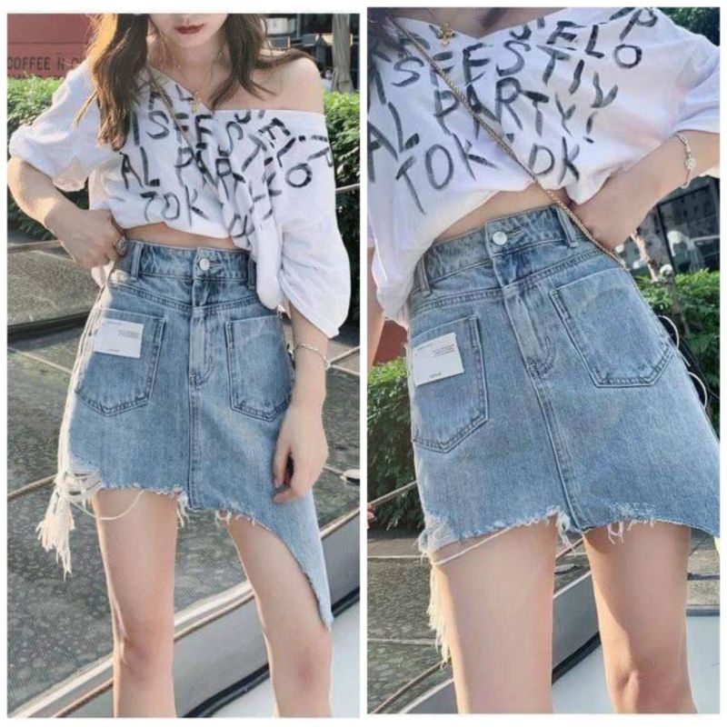 Ready denim hw skirt import bangkok rok jeans wanita fashion murah bkk korean style