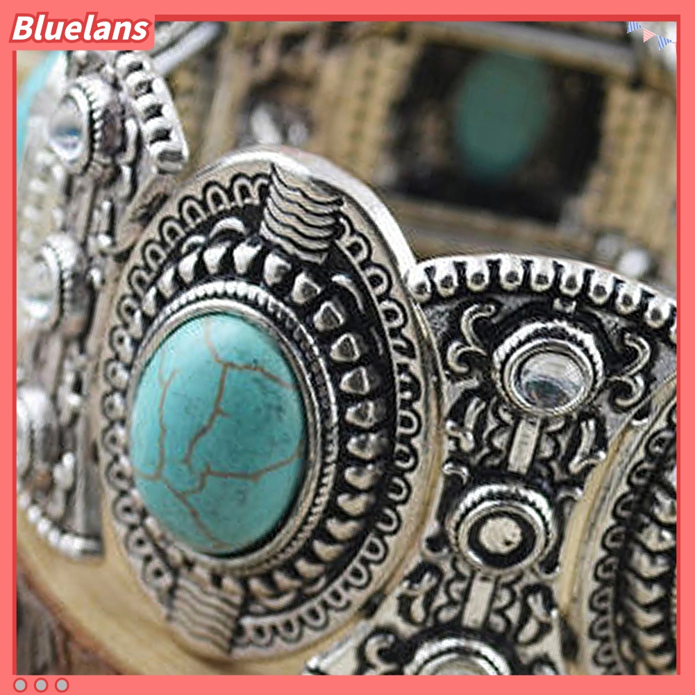 Gelang Bangle Turquoise Ukir Bentuk Oval Gaya Retro Tibet Untuk Wanita