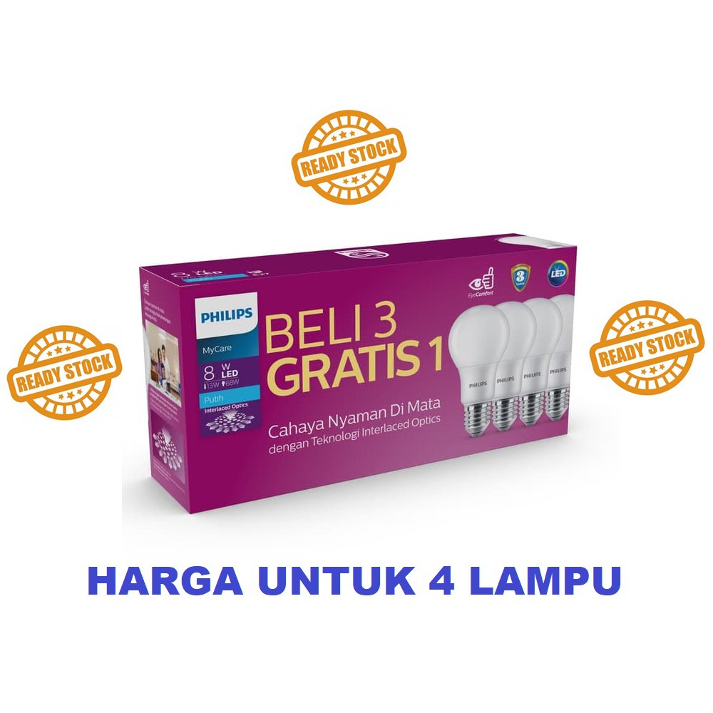 Lampu Philips LED Paket 8 Watt - LED Multipack 8W 8Watt - 3 Gratis 1 Murah Original Bergaransi 8 W