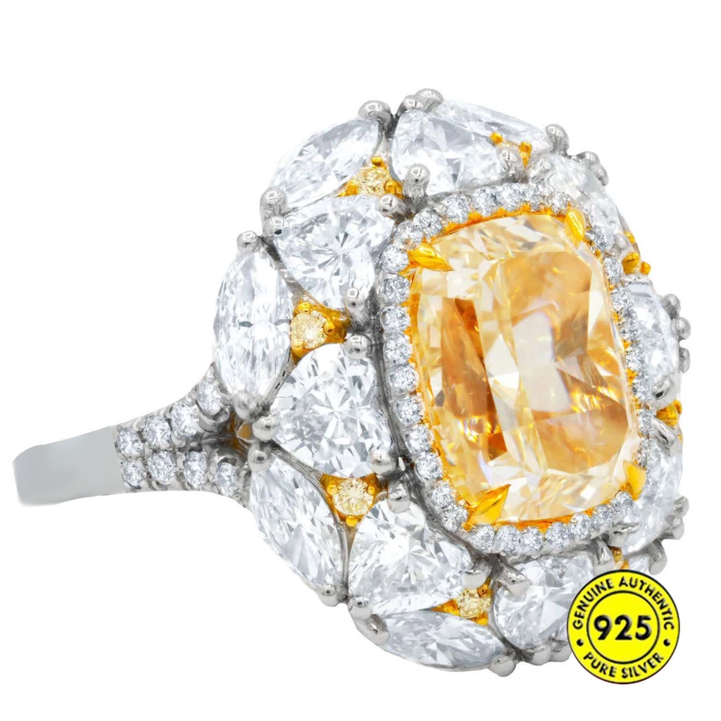 Gao Ding Cincin Terbuka Adjustable Hias Berlian Imitasi Warna Kuning Mewah Untuk Wanita