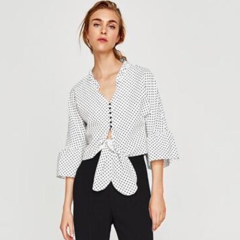 zara blouse crop polkadot